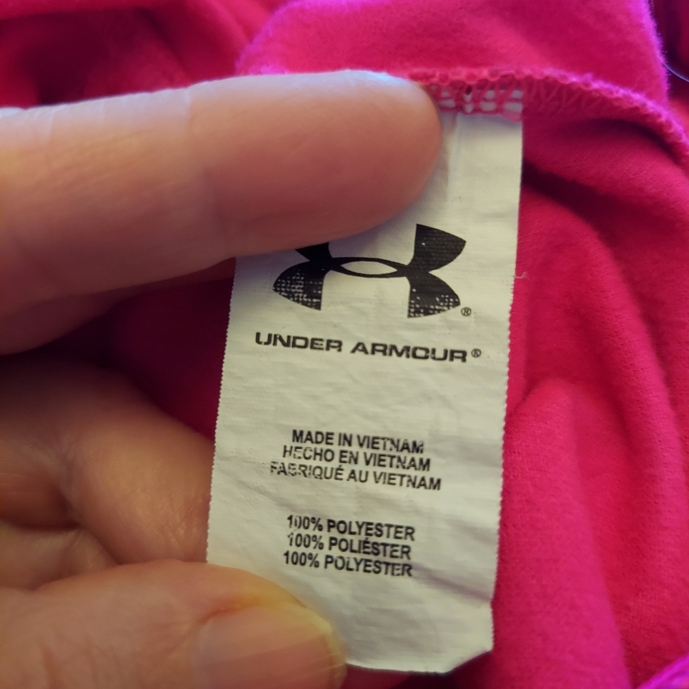 Under Armor Shirt Size 4 Girl Pink Swirl Hoodie HAS GRAY MARKS Pullover Top - Picture 9 of 16